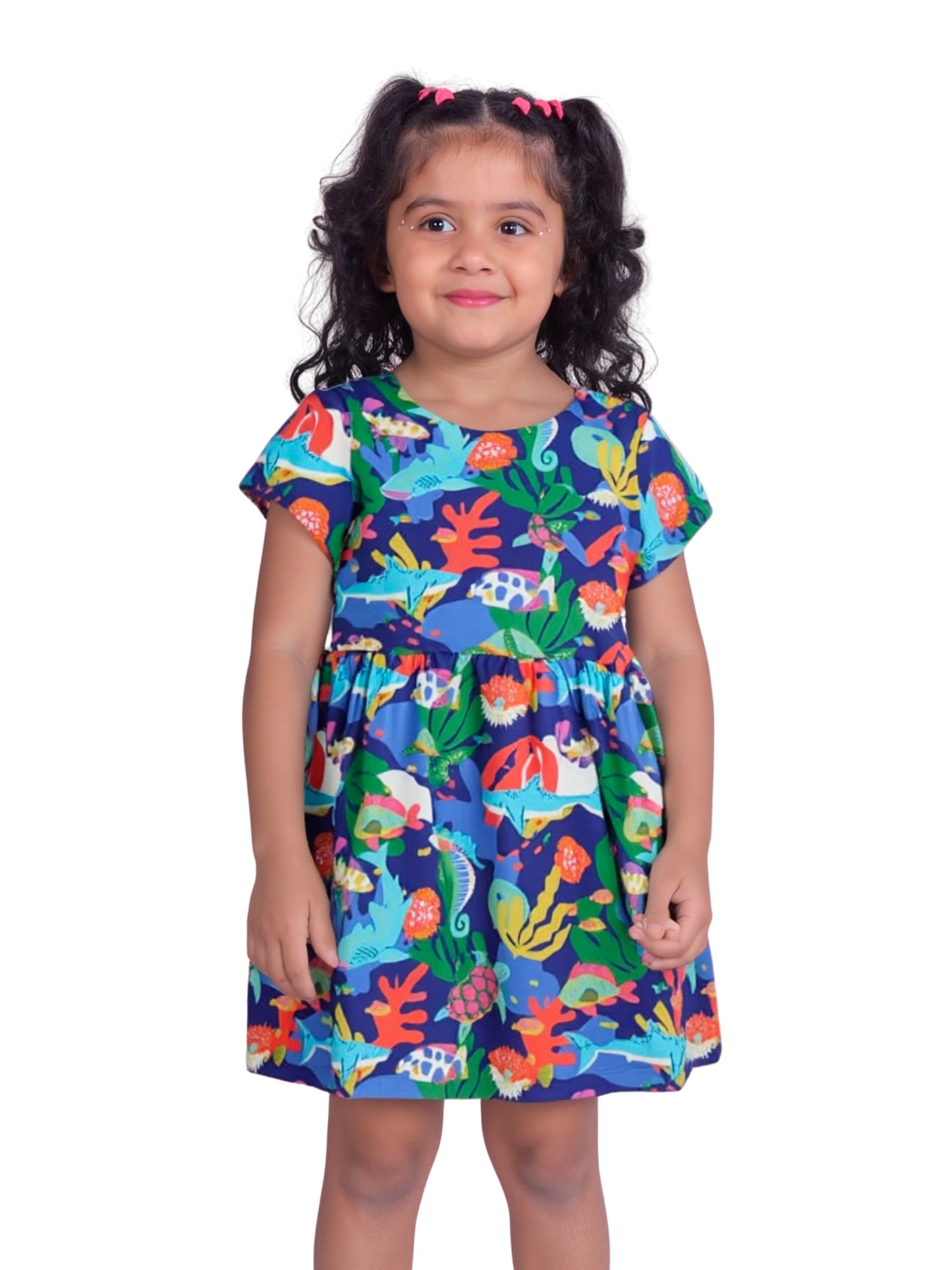 Multi Fish Cotton Blend Casual wear Comfortable Dress For Girls