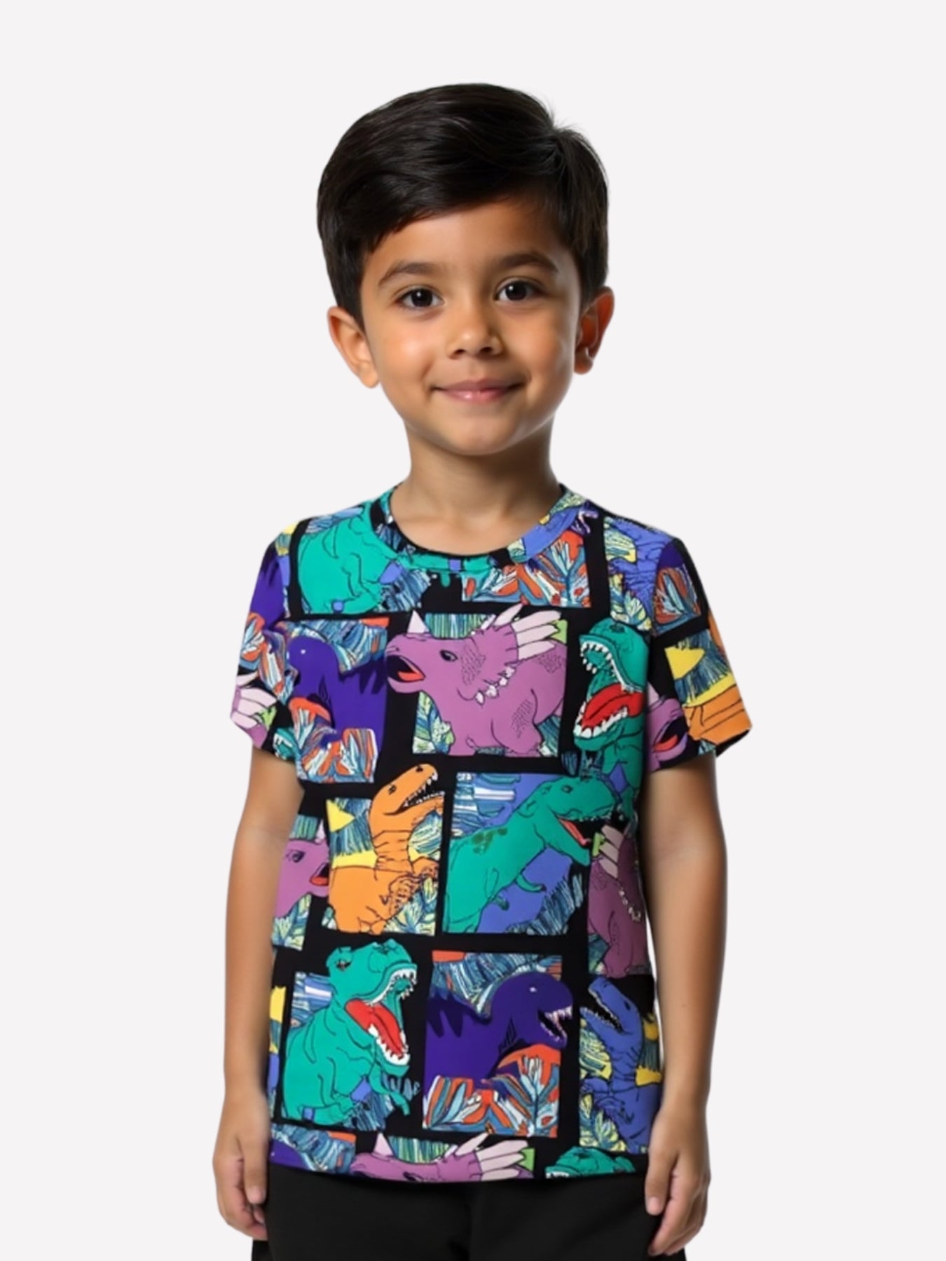 Boys Black Dinosaur Cotton Blend Casual wear Comfortable T-Shirt