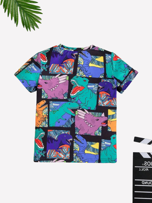 Boys Black Dinosaur Cotton Blend Casual wear Comfortable T-Shirt