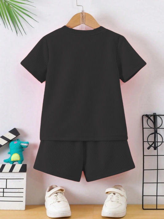 Black Ribbed With Pocket Clothing Co-ord Set For Boys