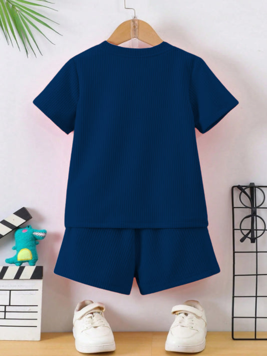 Airforce Blue Ribbed With Pocket Clothing Co-ord Set For Boys