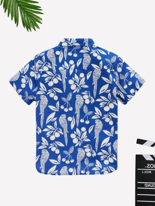 Boys Blue Tropical Printed Cotton Blend Casual wear Comfortable Shirt