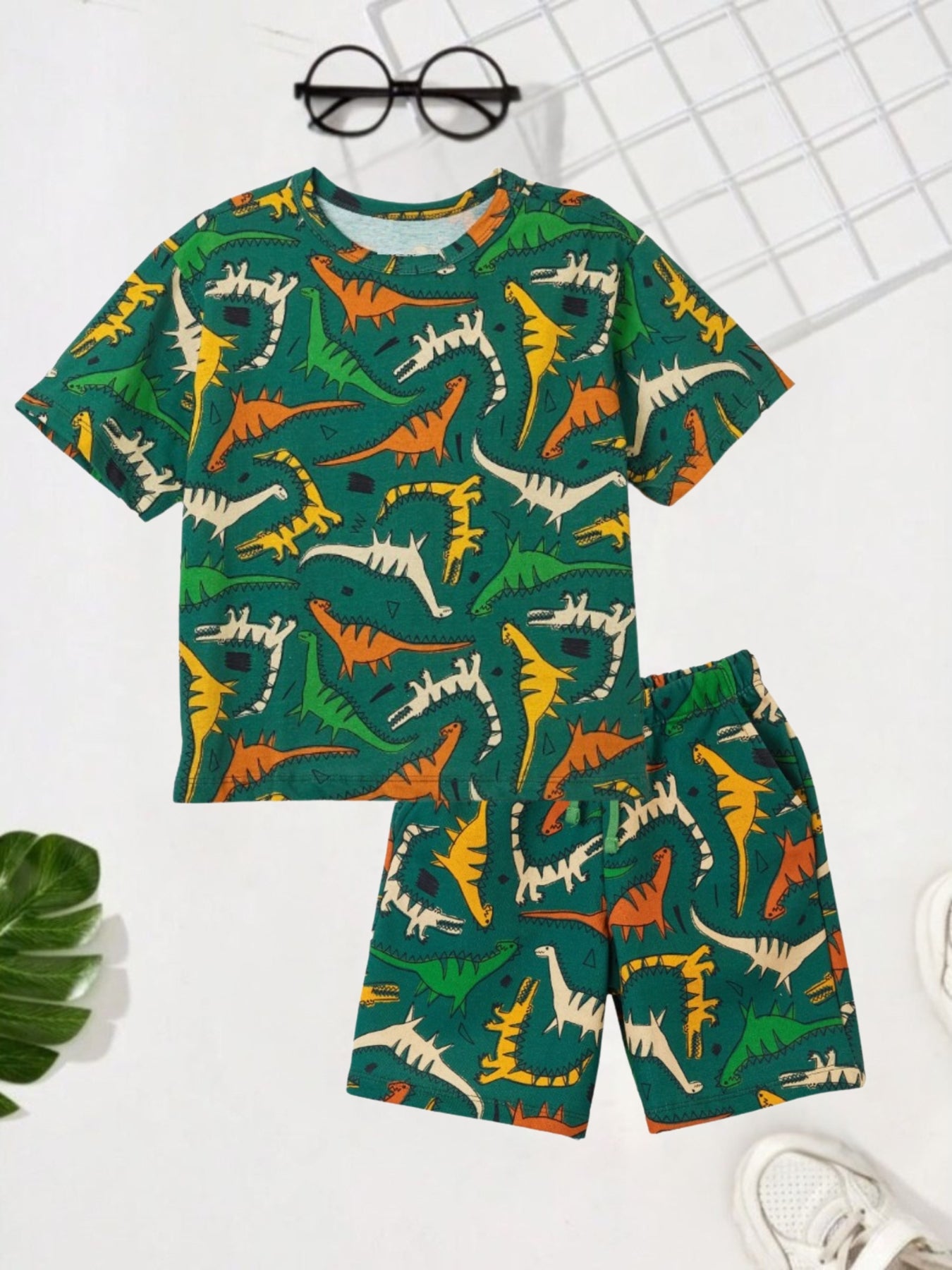 Green Dinosaur Printed Clothing Co-ord Set For Boys