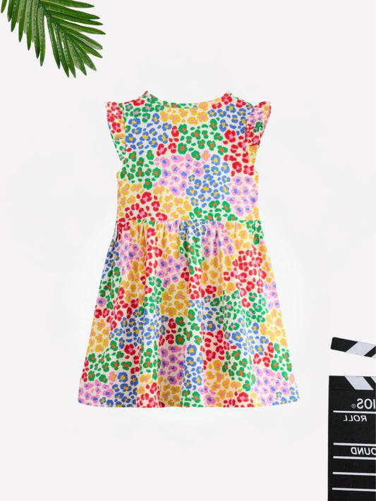 Multicolor Abstract Cotton Blend Casual wear Comfortable Dress For Girls