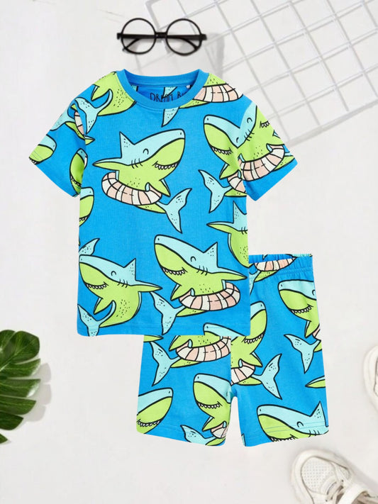 Boys Blue Sharks Print Co-ord Set