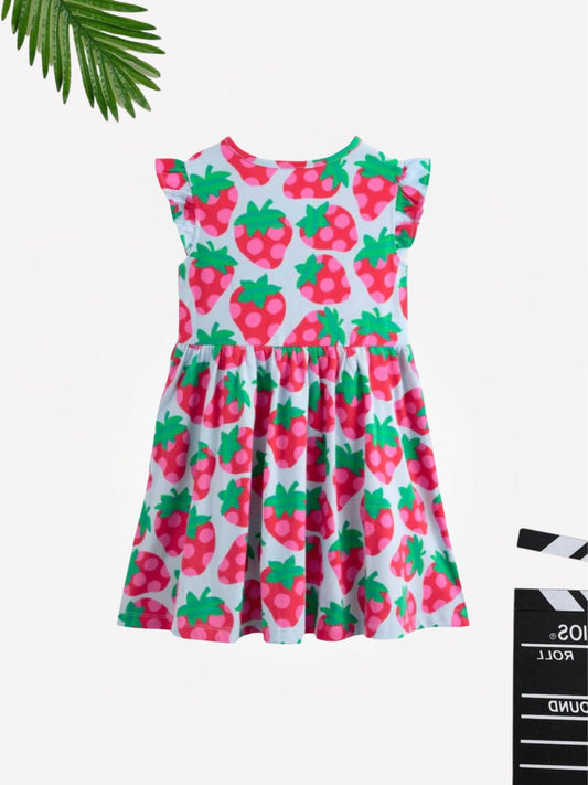 Strawberries Cotton Blend Casual wear Comfortable Dress For Girls