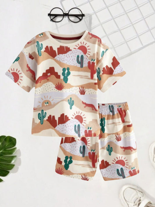 Boys Beige Dessert Print Co-ord Set