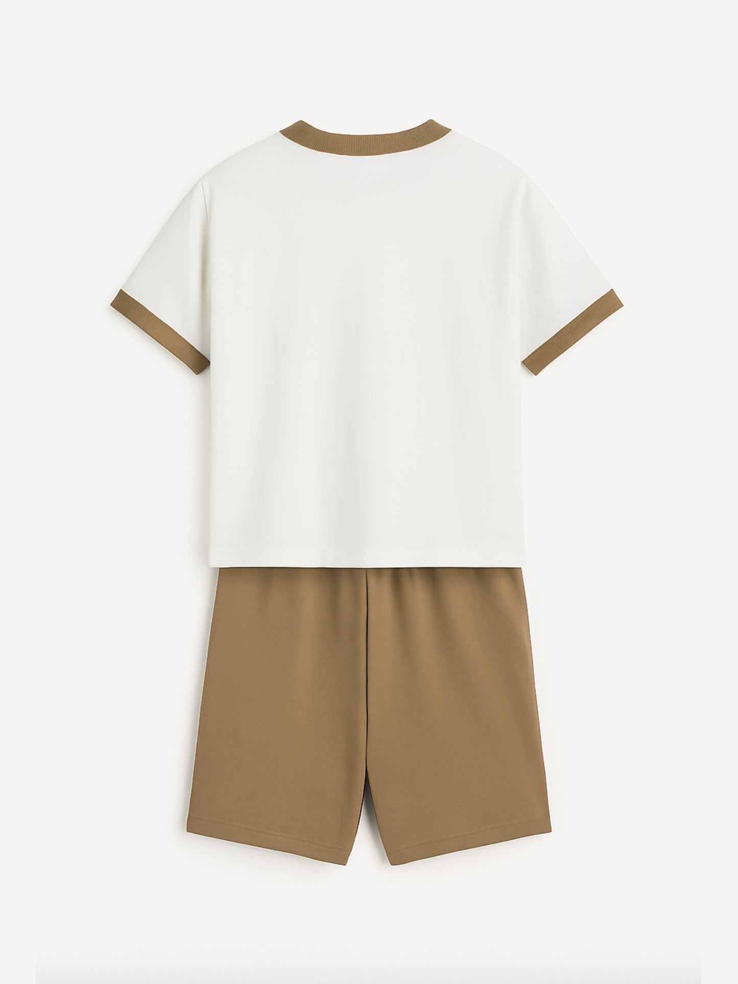 Massive Monster Puff Printed White & Light Brown Boys Co-ord Set