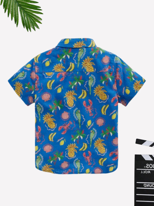 Boys Blue Pineapple Printed Cotton Blend Casual wear Comfortable Shirt