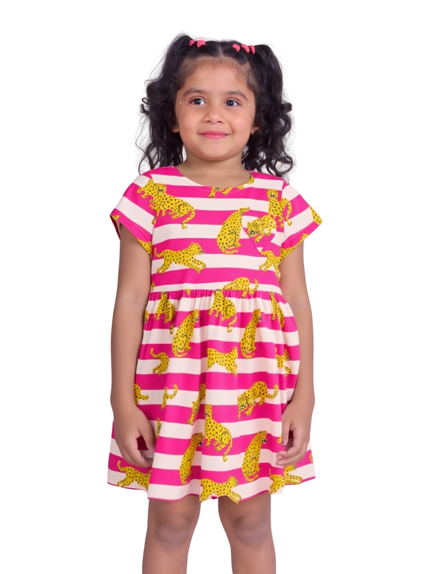 Pink Striped Tigress Cotton Blend Casual wear Comfortable Dress For Girls