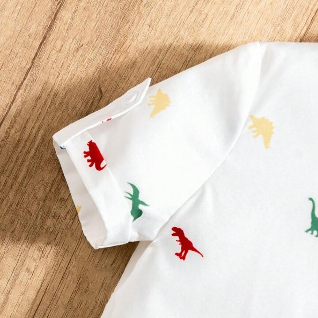 Boys White Dinosaur Printed Cotton Blend Casual wear Comfortable Shirt