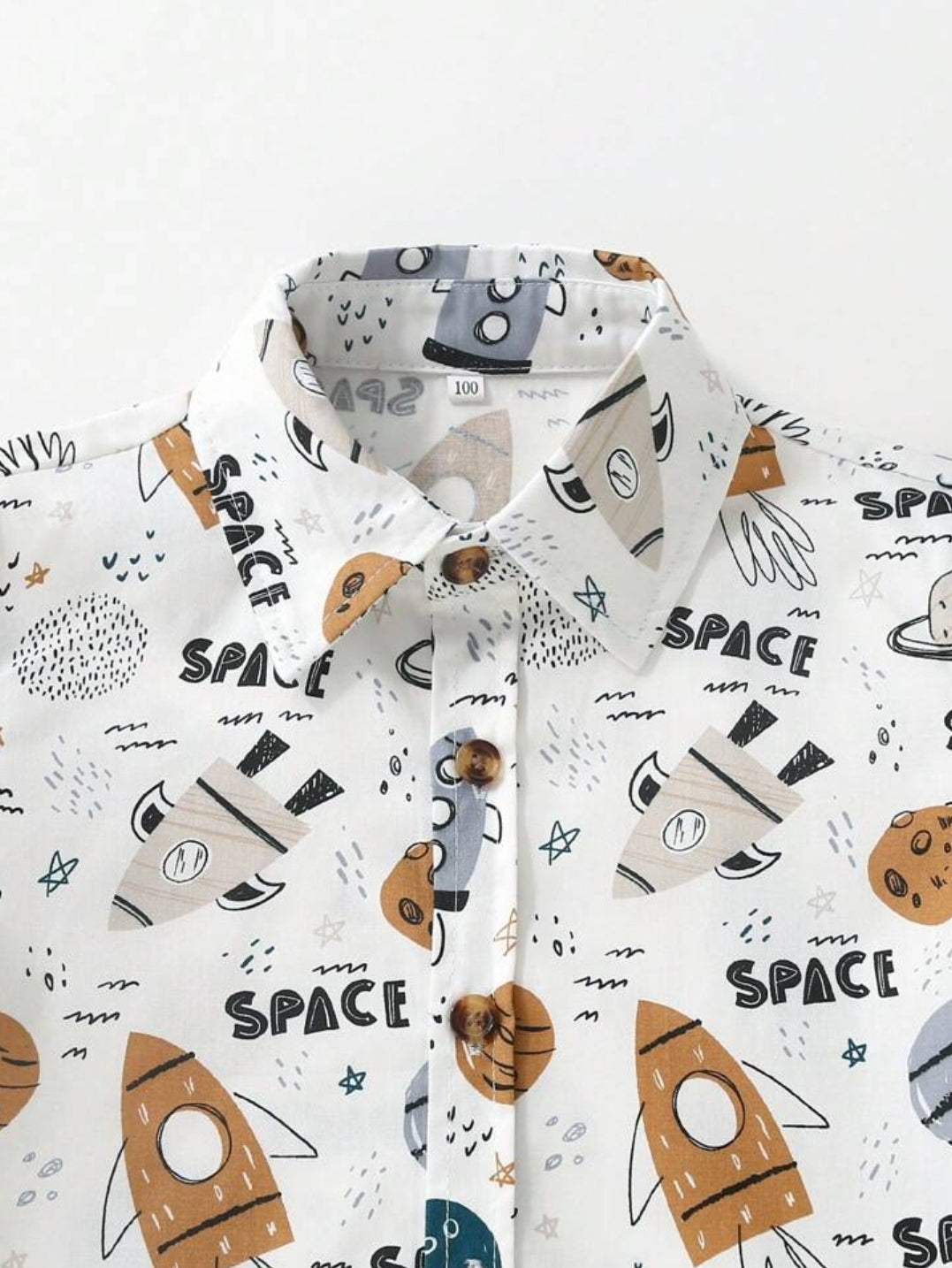 Boys White Space Printed Cotton Blend Casual wear Comfortable Shirt