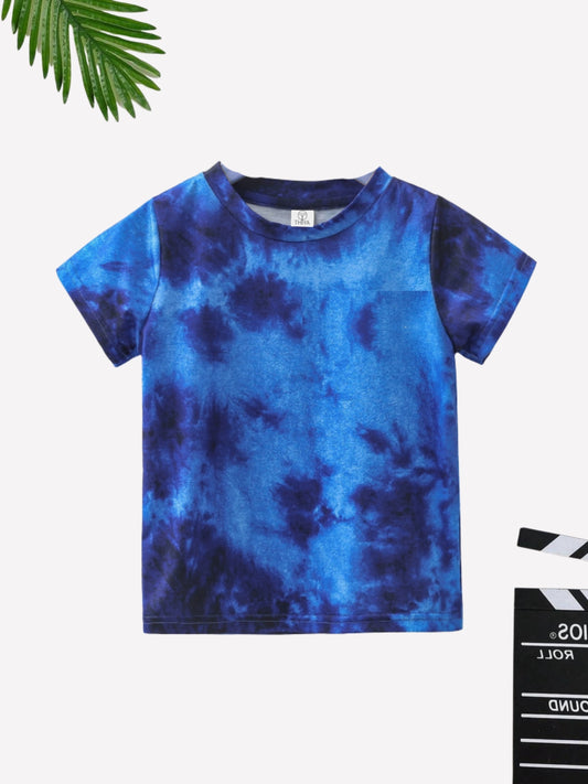 Boys Blue Tye & Dye Printed Cotton Blend Casual wear Comfortable T-Shirt