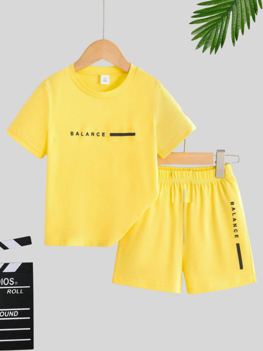 Yellow Balance Graphic Printed Clothing Co-ord Set For Boys