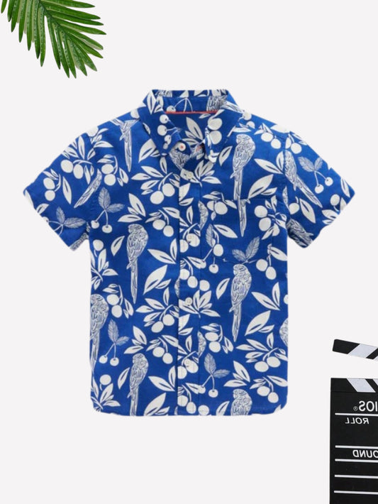 Boys Blue Tropical Printed Cotton Blend Casual wear Comfortable Shirt