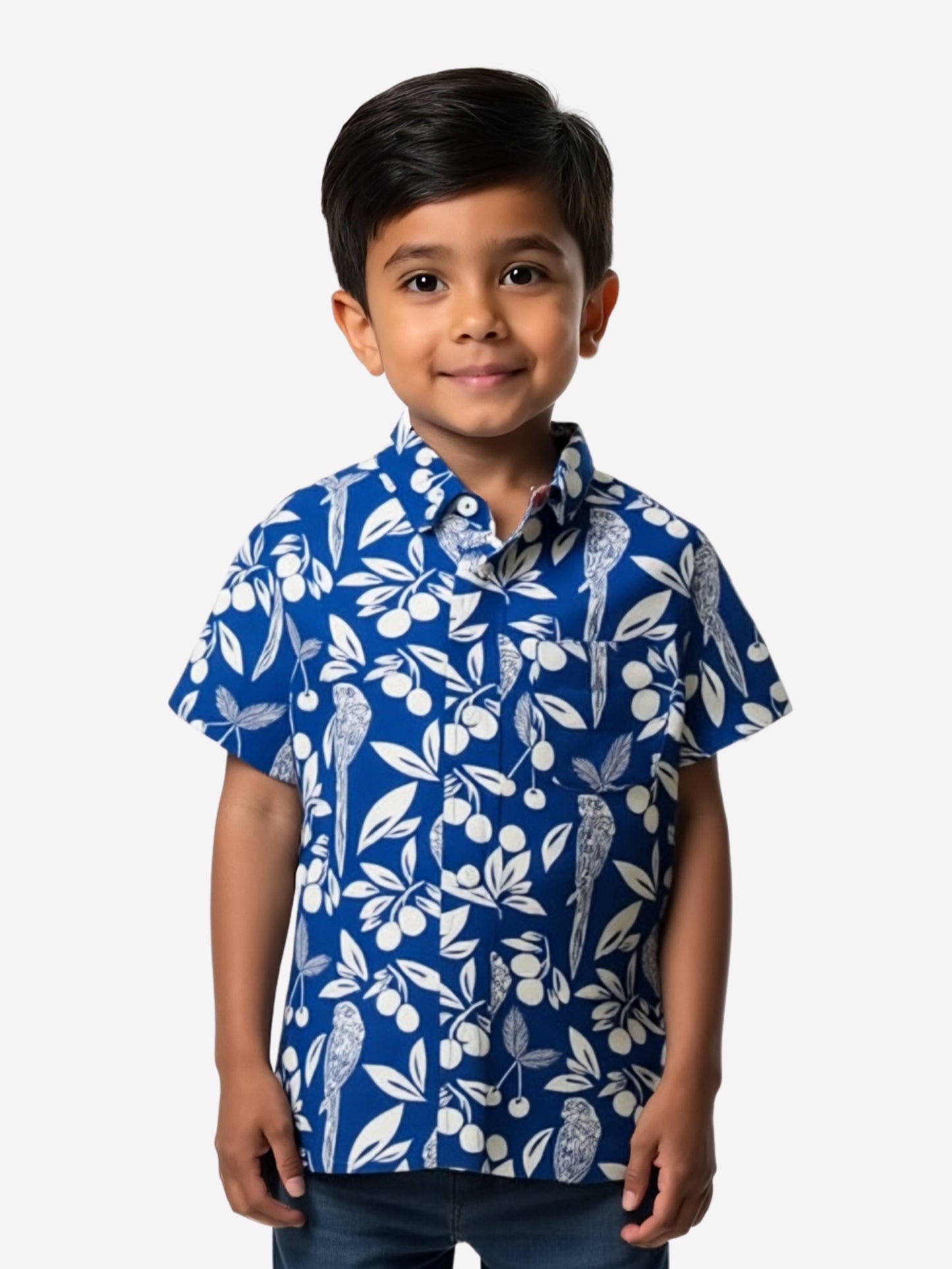 Boys Blue Tropical Printed Cotton Blend Casual wear Comfortable Shirt