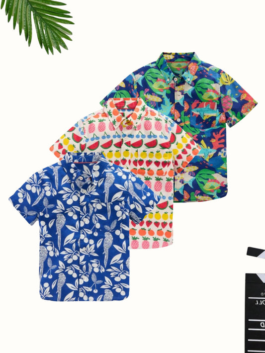 Combo Set of Tropical, Fruits & Fish Printed Shirt for Boys