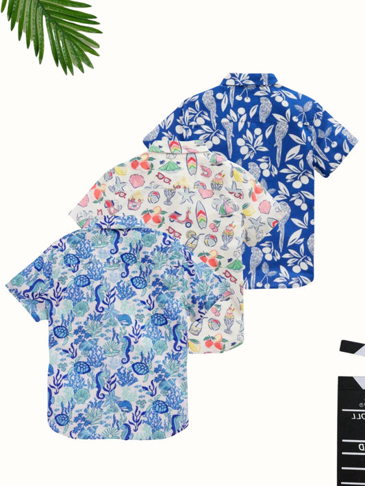 Combo Set of Turtle, Summer & Tropical Printed Shirt for Boys