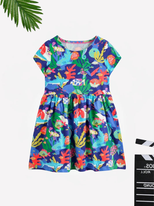 Multi Fish Cotton Blend Casual wear Comfortable Dress For Girls