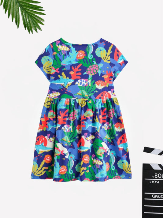Multi Fish Cotton Blend Casual wear Comfortable Dress For Girls