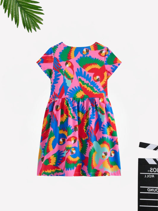 Pink Bird Cotton Blend Casual wear Comfortable Dress For Girls