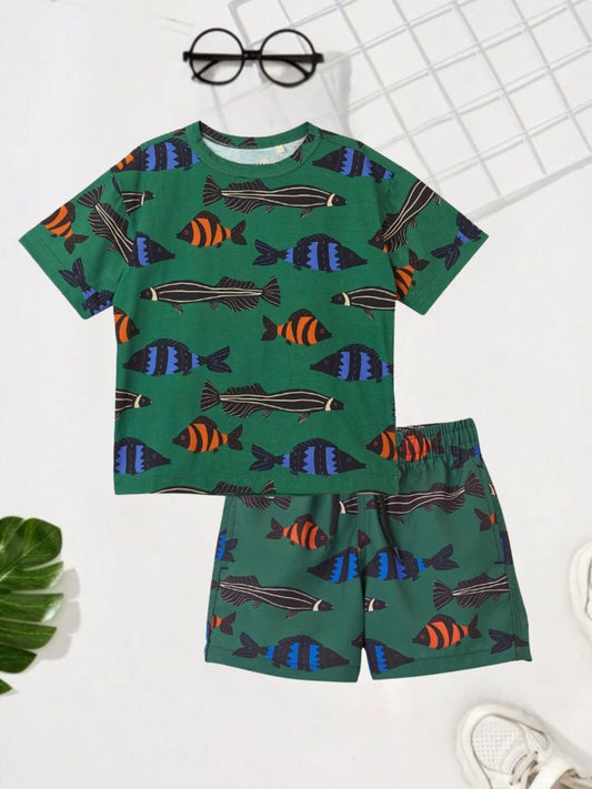 Green Fishes Printed Clothing Co-ord Set For Boys