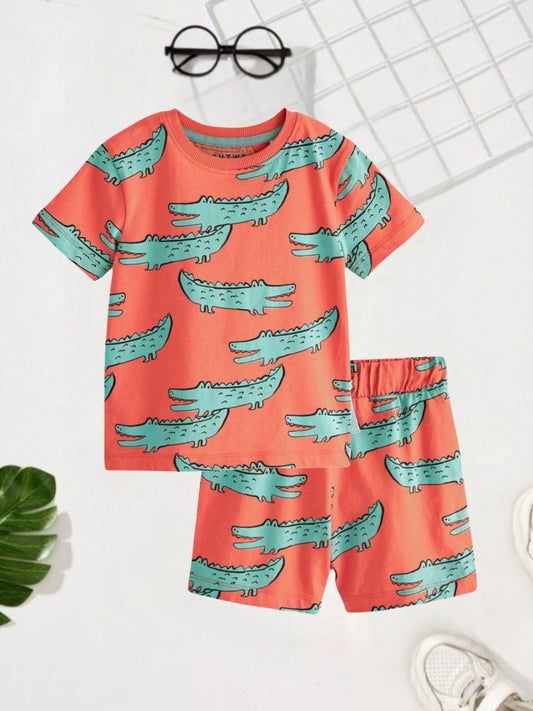 Orange Reptile Printed Clothing Co-ord Set For Boys