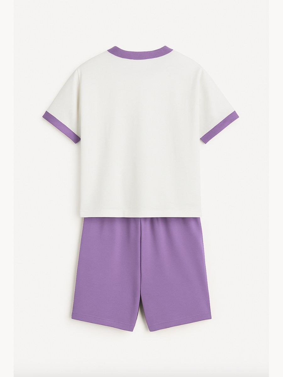 New York Puff Printed White & Lavender Boys Co-ord Set