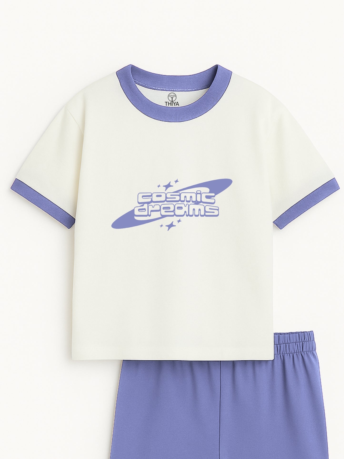 Cosmic Dreams Puff Printed White & Ice Blue Boys Co-ord Set