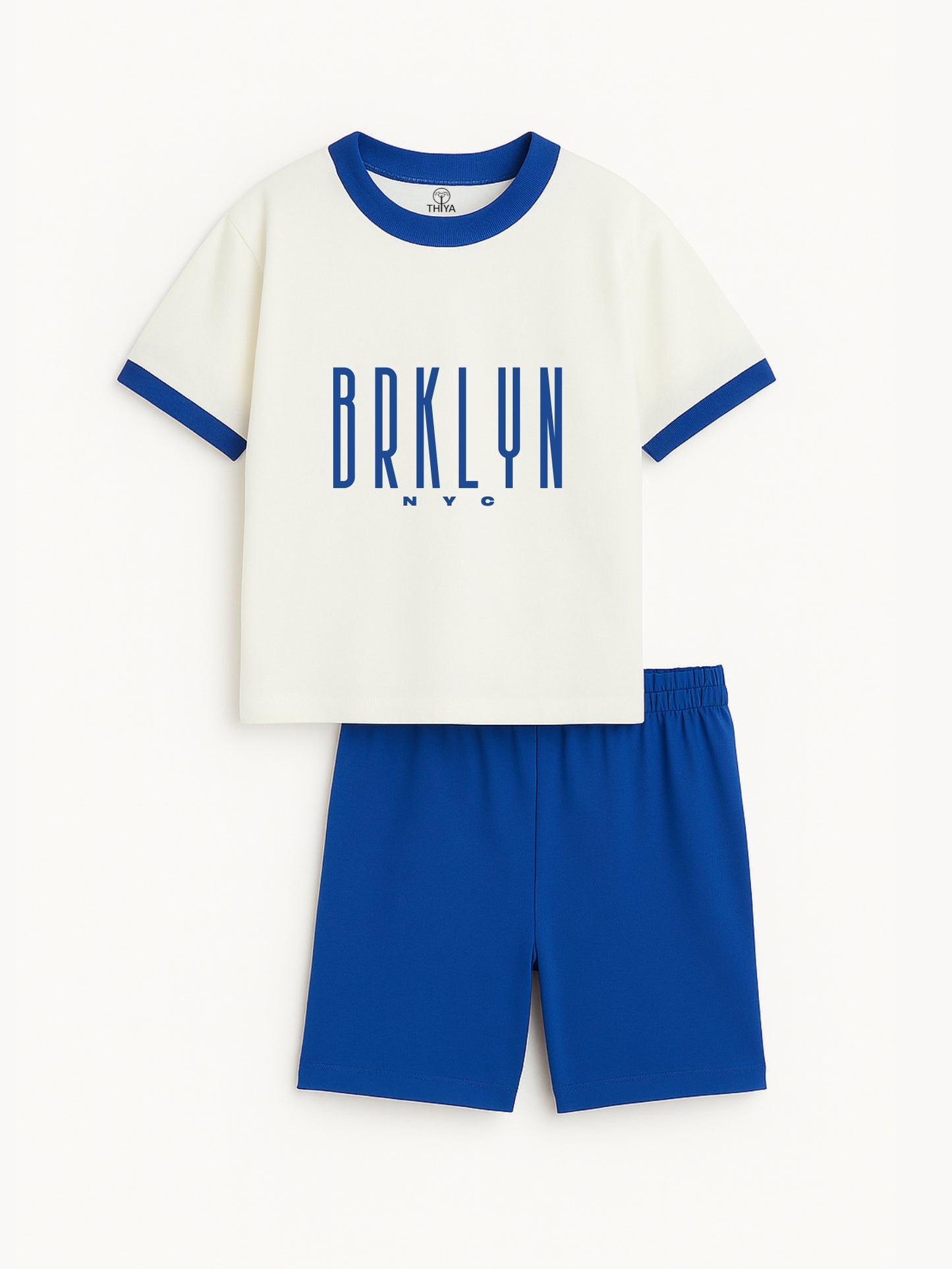 Brooklyn Puff Printed White & Blue Boys Co-ord Set