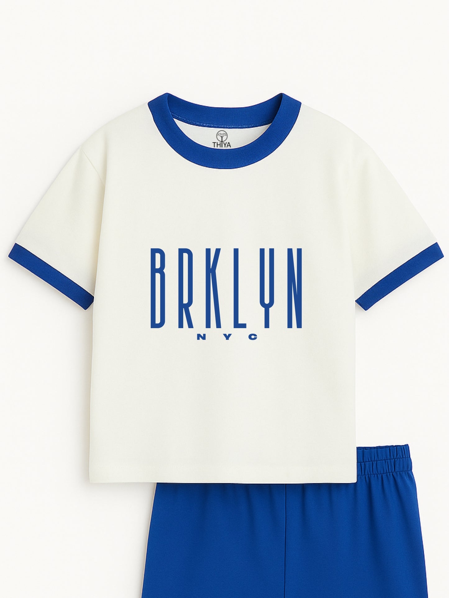 Brooklyn Puff Printed White & Blue Boys Co-ord Set