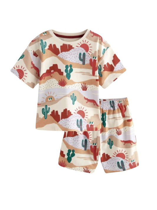 Boys Beige Dessert Print Co-ord Set
