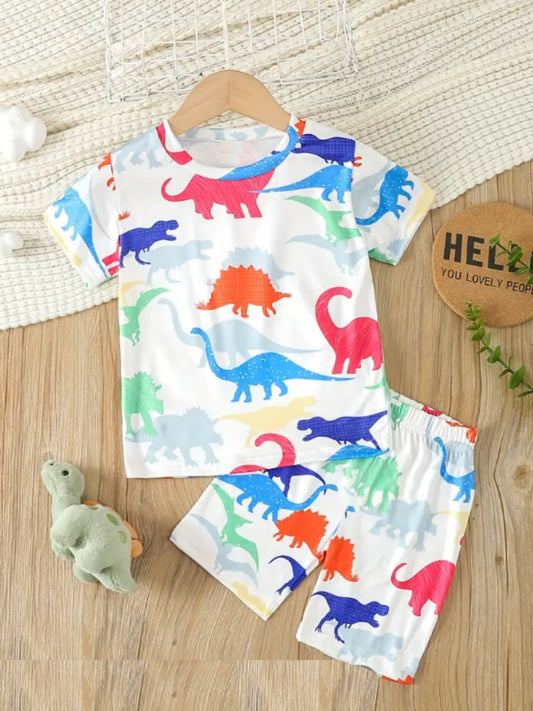 Multicolor Dinosaur Printed Clothing Co-ord Set For Boys