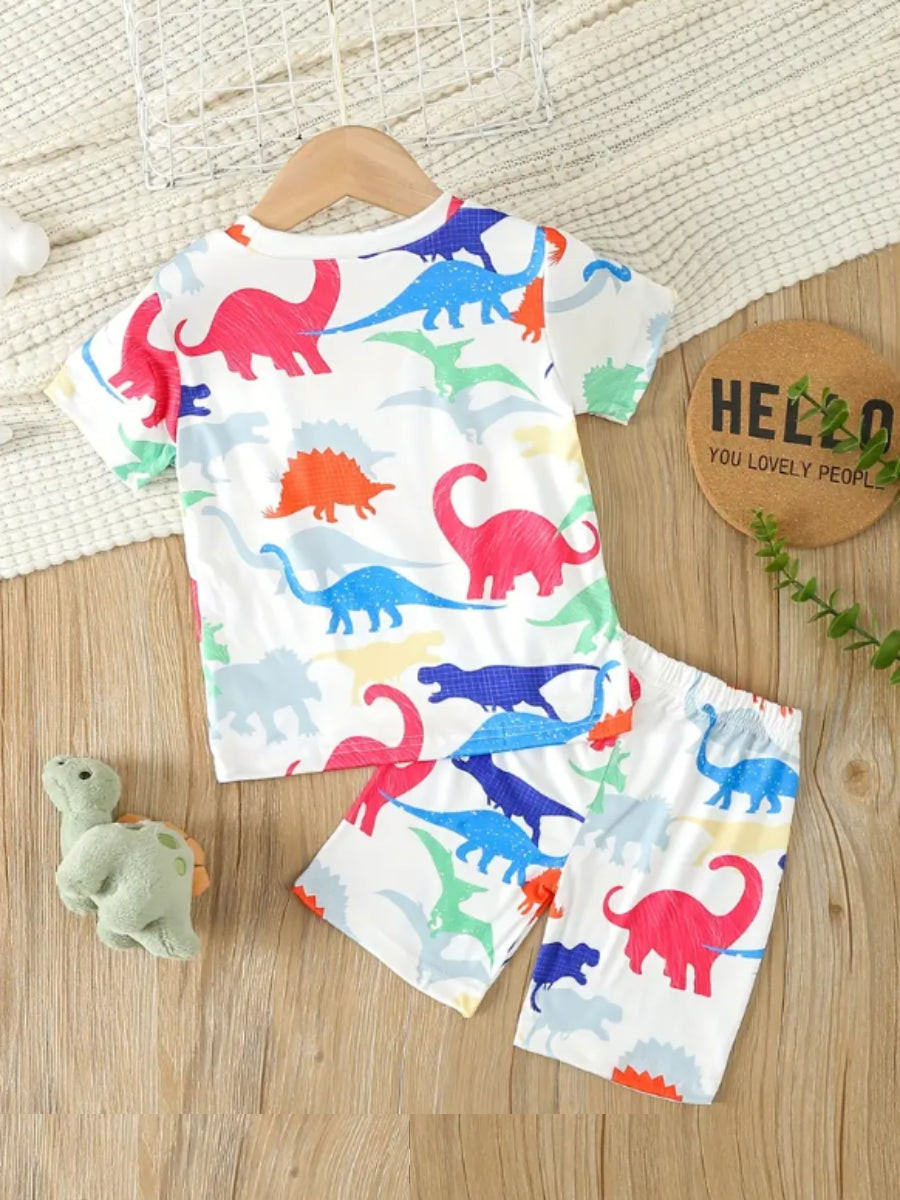 Multicolor Dinosaur Printed Clothing Co-ord Set For Boys