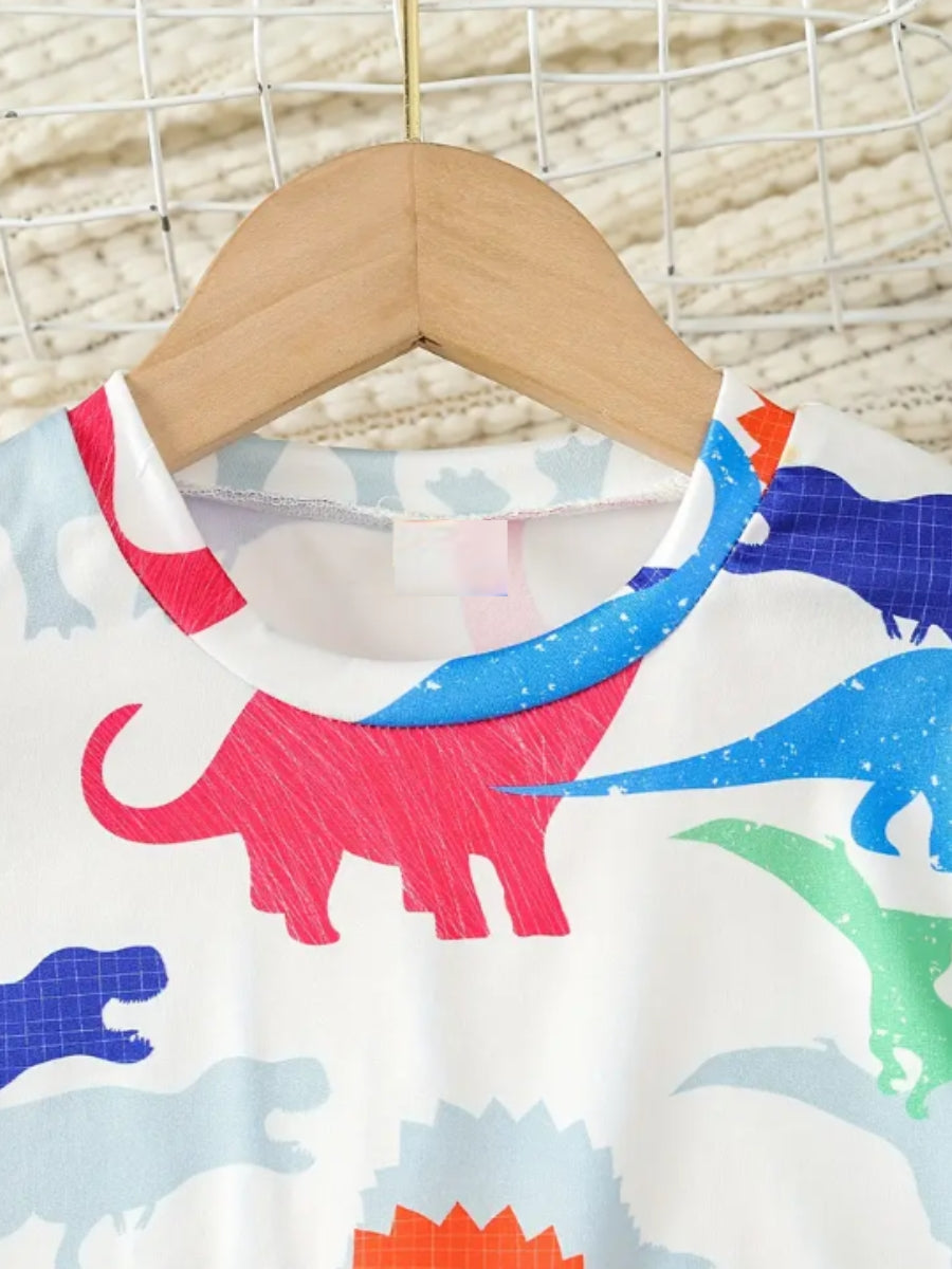 Multicolor Dinosaur Printed Clothing Co-ord Set For Boys