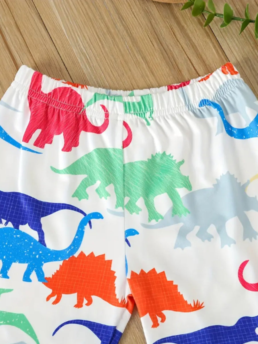 Multicolor Dinosaur Printed Clothing Co-ord Set For Boys