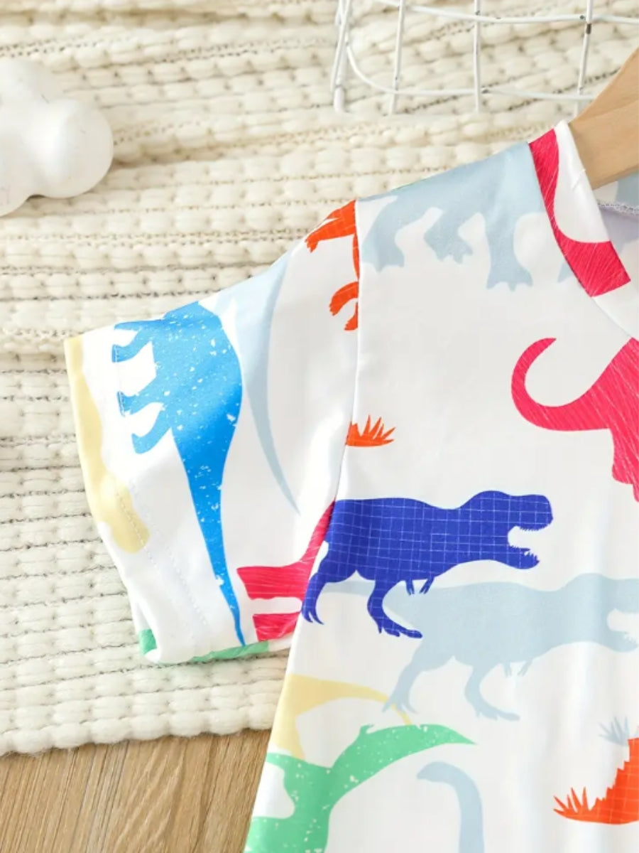Multicolor Dinosaur Printed Clothing Co-ord Set For Boys
