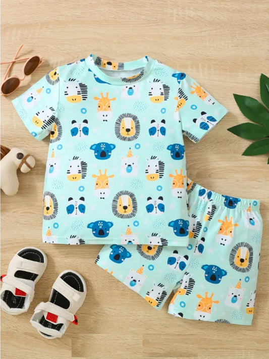 Multicolor Animal Printed Clothing Co-ord Set For Boys