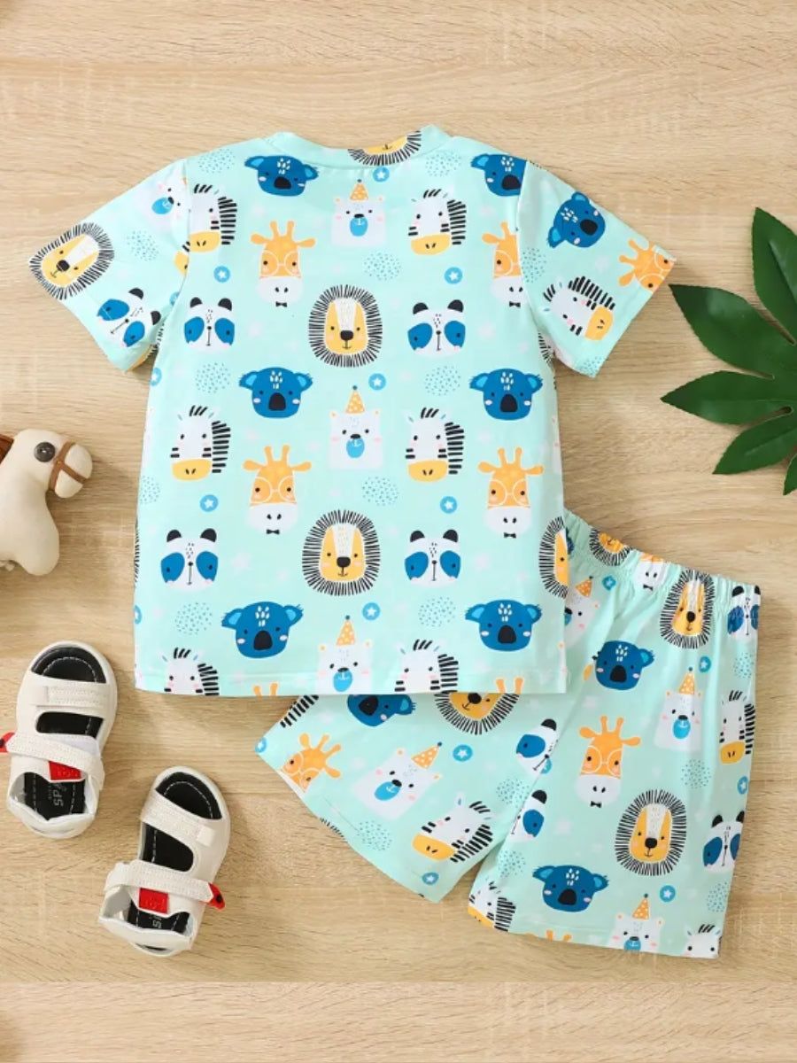 Multicolor Animal Printed Clothing Co-ord Set For Boys