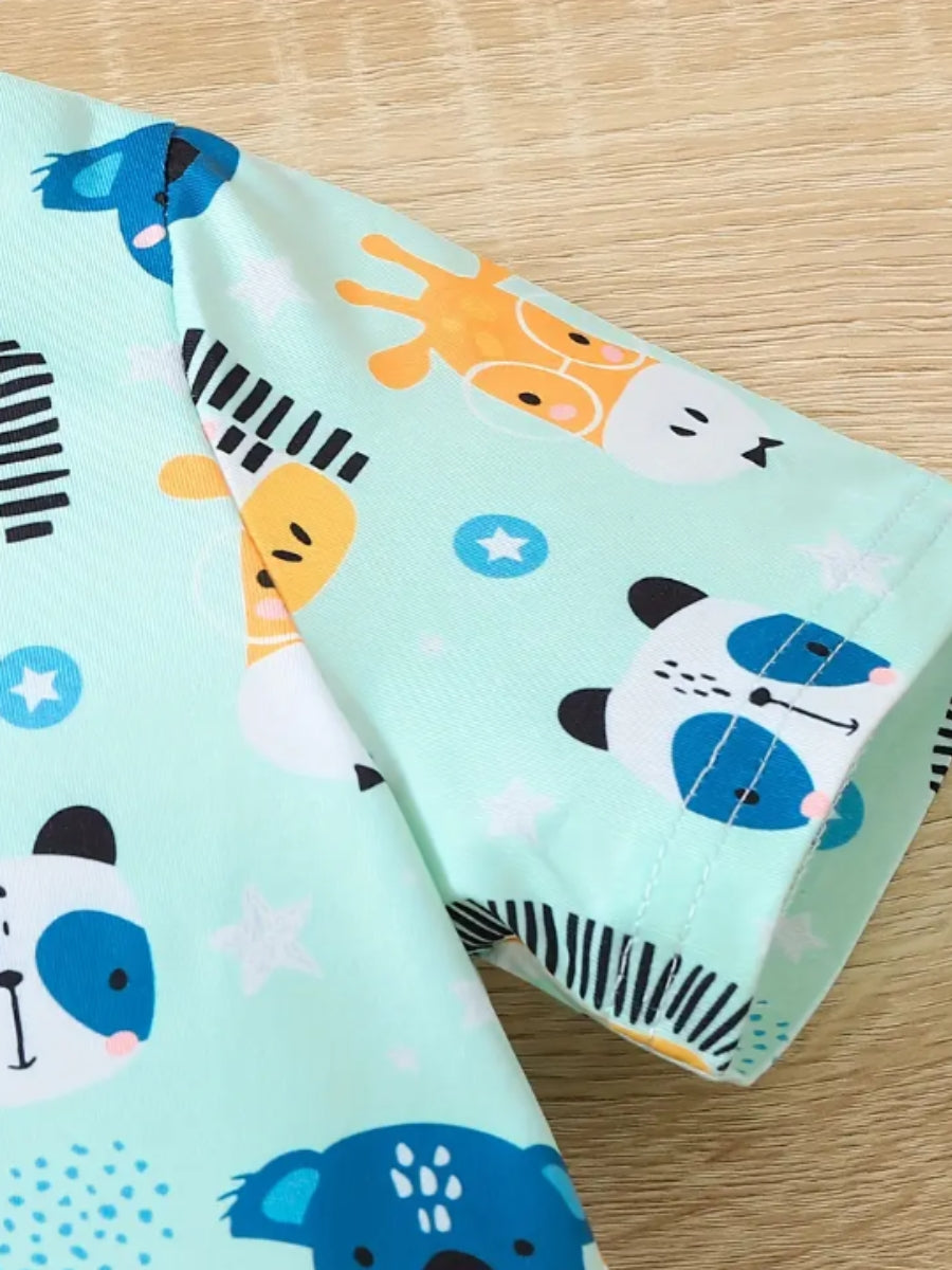 Multicolor Animal Printed Clothing Co-ord Set For Boys