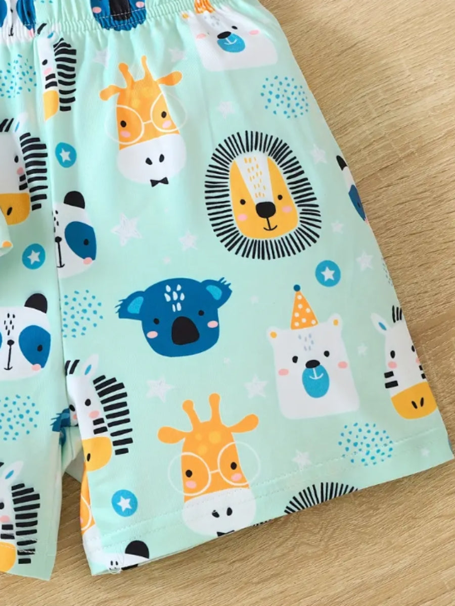 Multicolor Animal Printed Clothing Co-ord Set For Boys