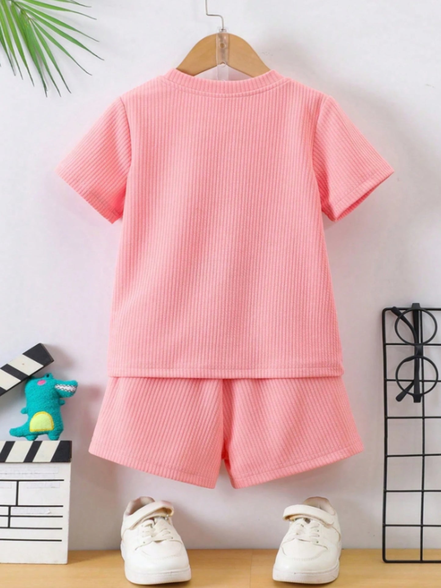 Peach Ribbed With Pocket Clothing Co-ord Set For Boys