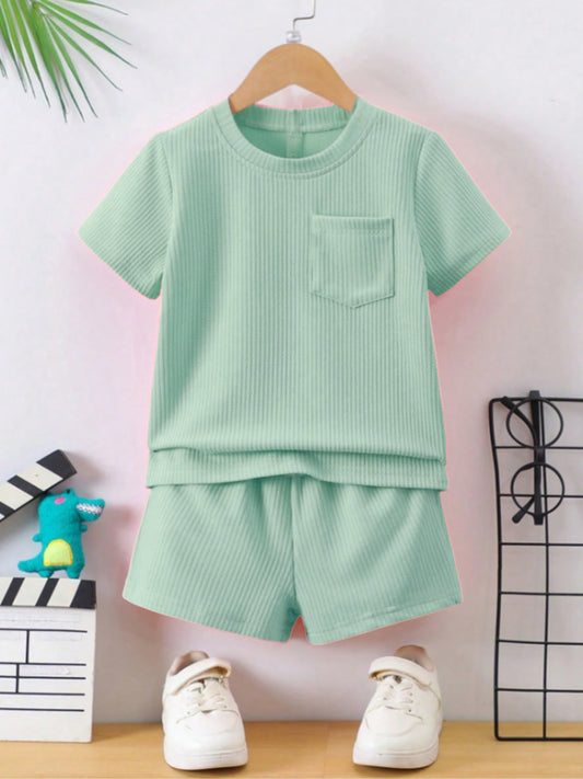 Pista Green Ribbed With Pocket Clothing Co-ord Set For Boys