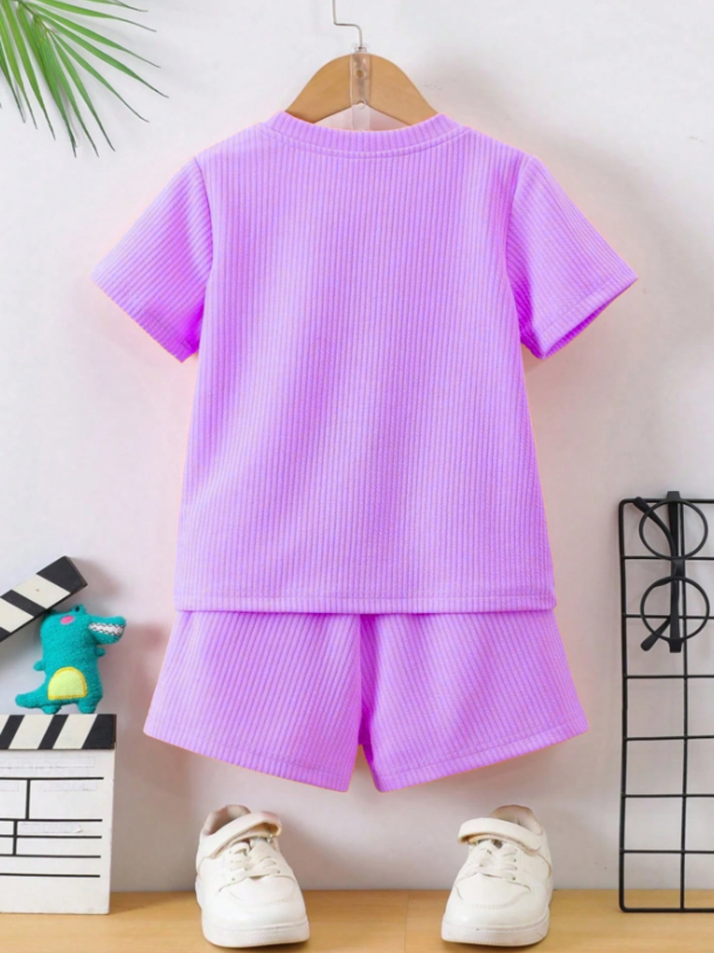 Purple Ribbed with pocket Clothing Co-ord Set For Boys