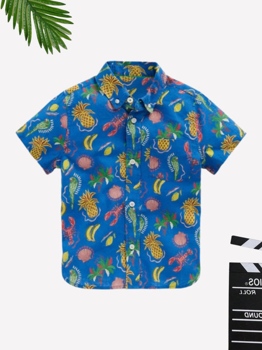 Boys Blue Pineapple Printed Cotton Blend Casual wear Comfortable Shirt