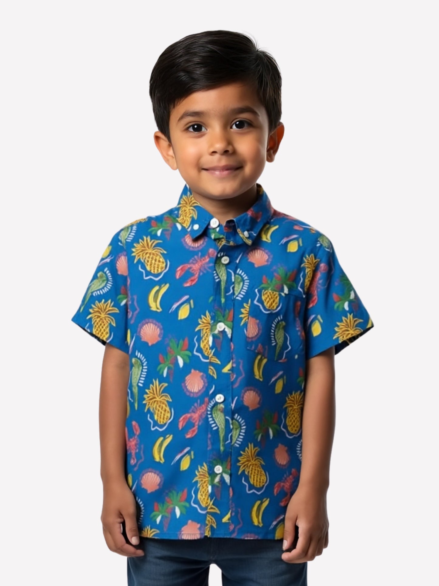 Boys Blue Pineapple Printed Cotton Blend Casual wear Comfortable Shirt