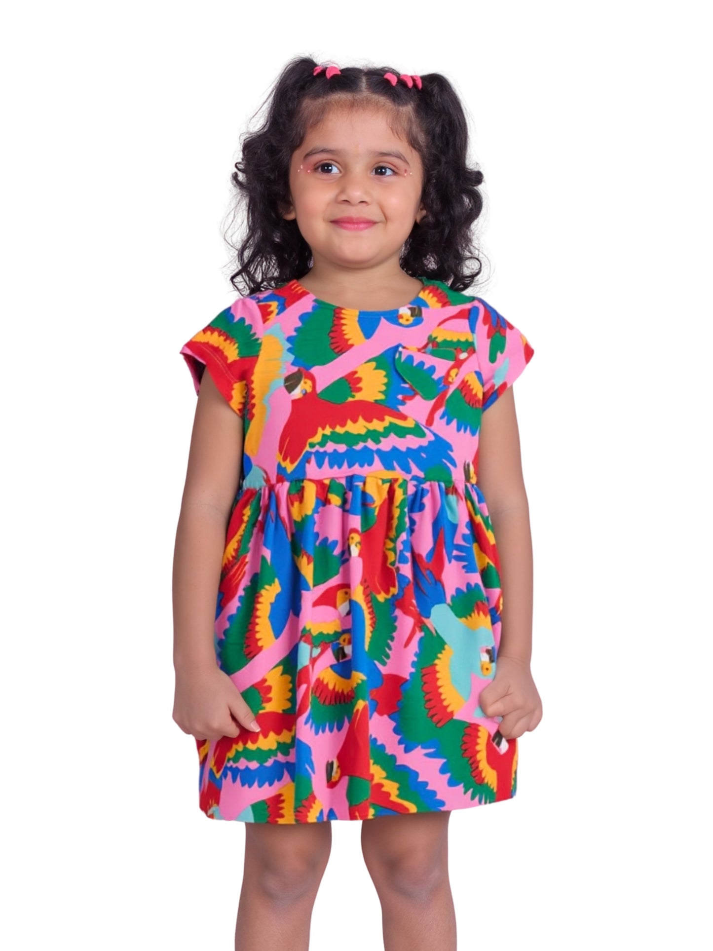 Pink Bird Cotton Blend Casual wear Comfortable Dress For Girls