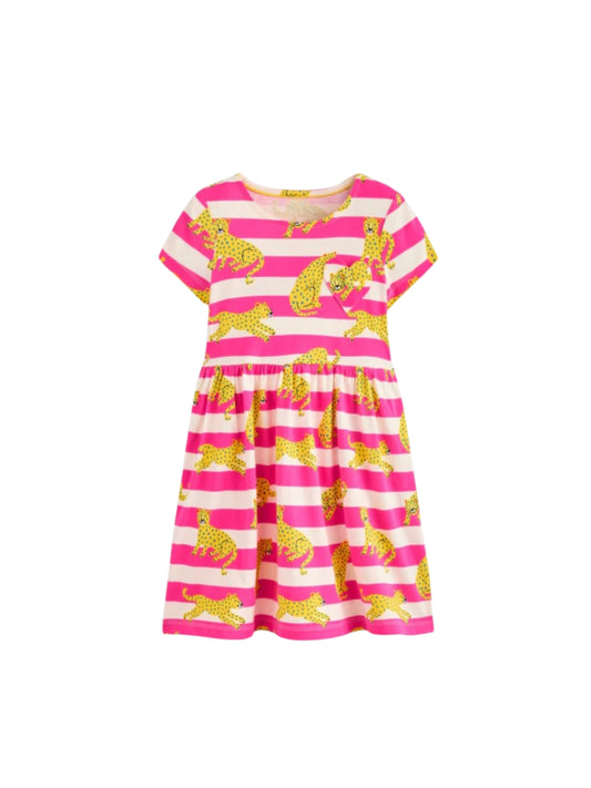 Pink Striped Tigress Cotton Blend Casual wear Comfortable Dress For Girls