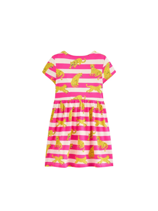 Pink Striped Tigress Cotton Blend Casual wear Comfortable Dress For Girls