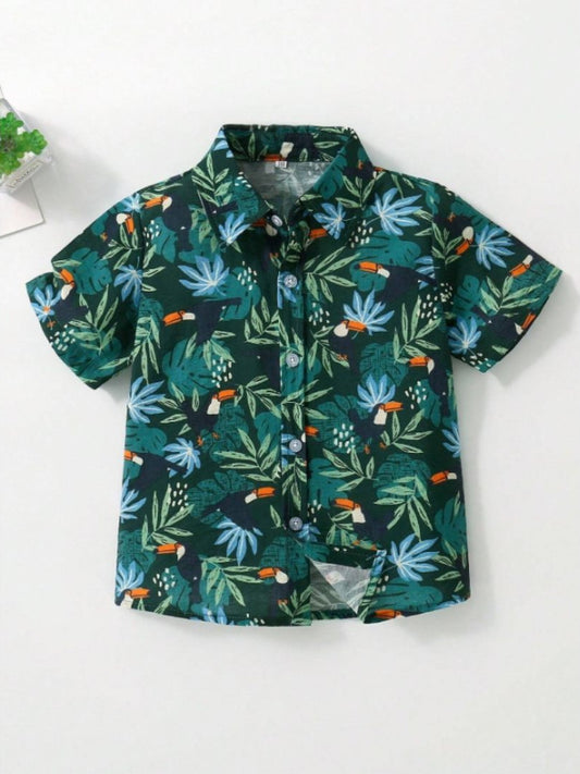 Boys Black Bird Printed Cotton Blend Casual wear Comfortable Shirt